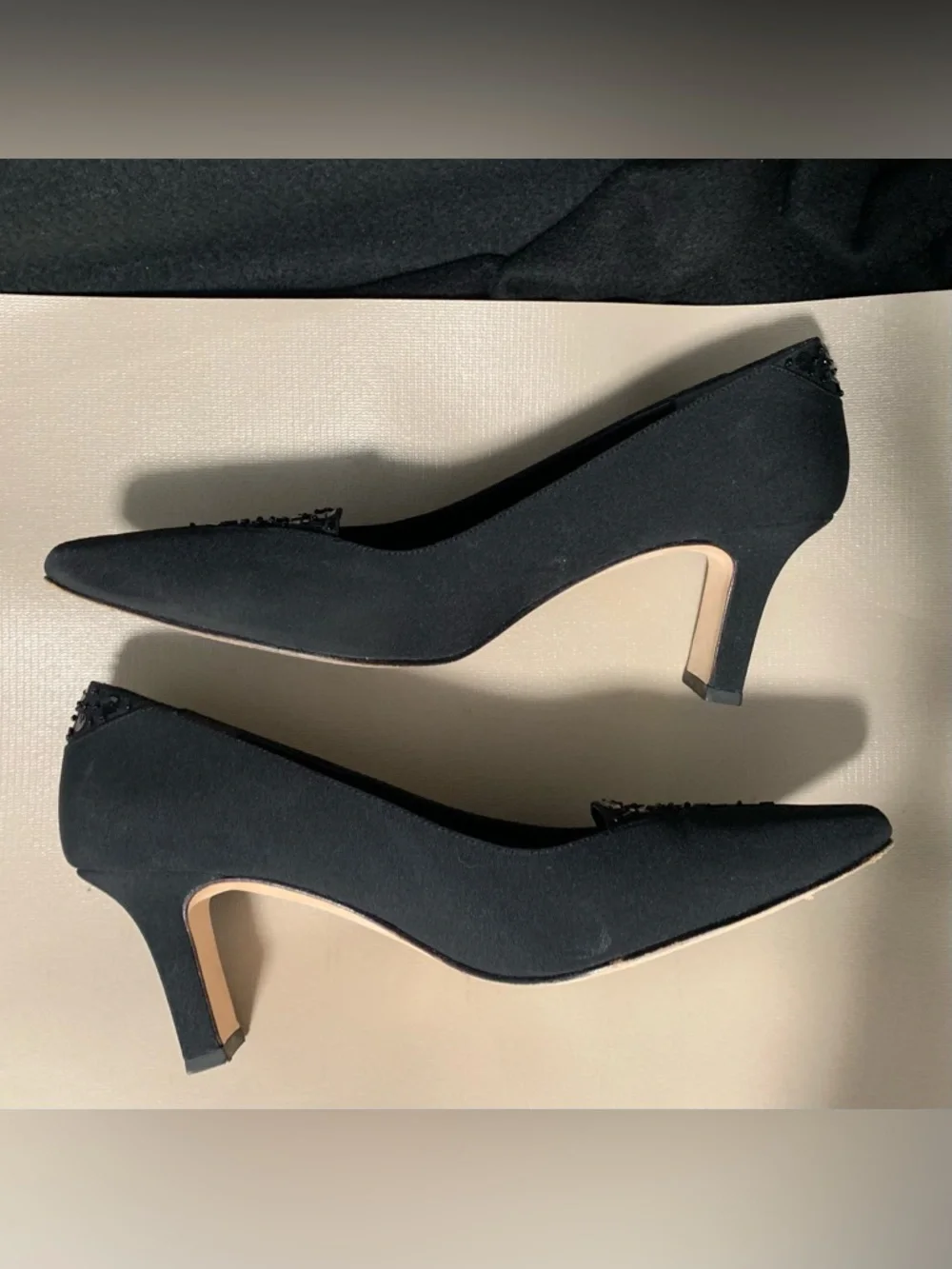J. Renee Vintage Black Beaded Evening Pumps Heels 9.5M Leather Sole Original Box
